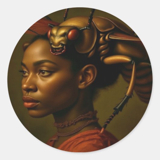 Griezelig insect mooie dame ronde sticker (Voorkant)