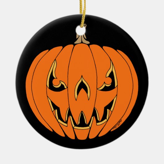 Griezelig Jack-o'-Lantern Halloween-ontwerp Keramisch Ornament (Voorkant)