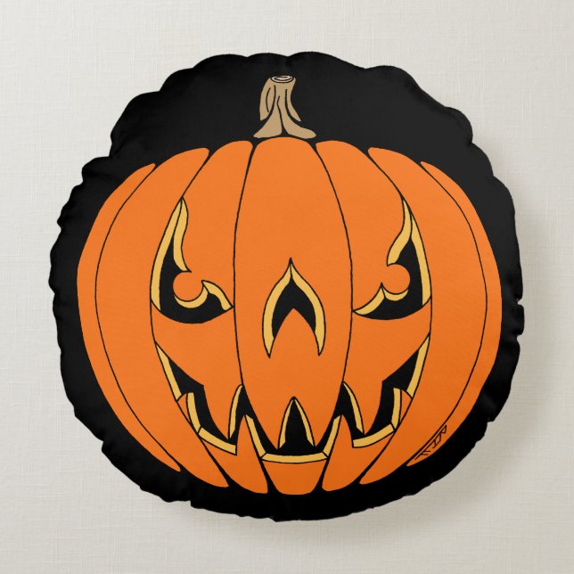 Griezelig Jack-o'-Lantern Halloween-ontwerp Rond Kussen (Voorkant)