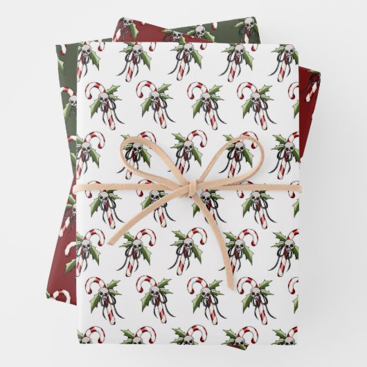 Griezelig Kerst Candy Cane Schedel Wrapping Papier Inpakpapier Vel (In situ)