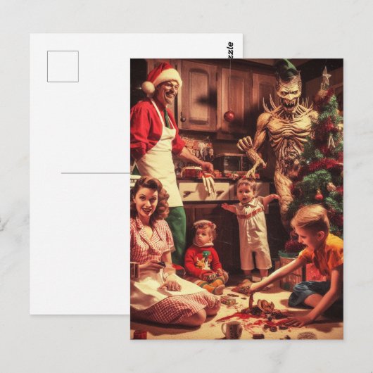 Griezelig Kerst Horror Retro Familie Portret Briefkaart (Voorkant / Achterkant)