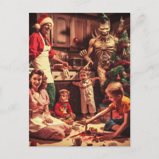 Griezelig Kerst Horror Retro Familie Portret Briefkaart (Voorkant)