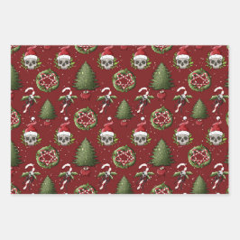 Griezelig Kerst Wrapping Papier met Santa Skulls Inpakpapier Vel