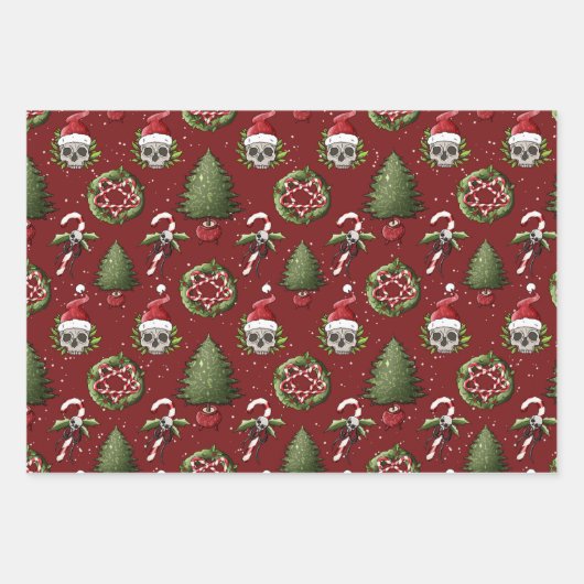 Griezelig Kerst Wrapping Papier met Santa Skulls Inpakpapier Vel (Voorkant)