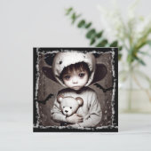 Griezelig klein etnisch kind grote ogen Halloween Kaart (Staand voorkant)