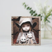 Griezelig klein meisje met grote ogen Halloween Kaart (Staand voorkant)