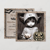 Griezelig klein meisje met grote ogen Halloween Kaart (Voorkant / Achterkant)