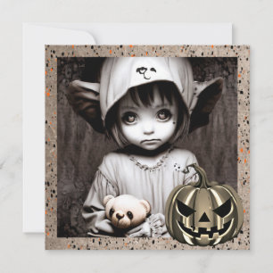Griezelig Klein Meisje met Grote Ogen Halloween Kaart