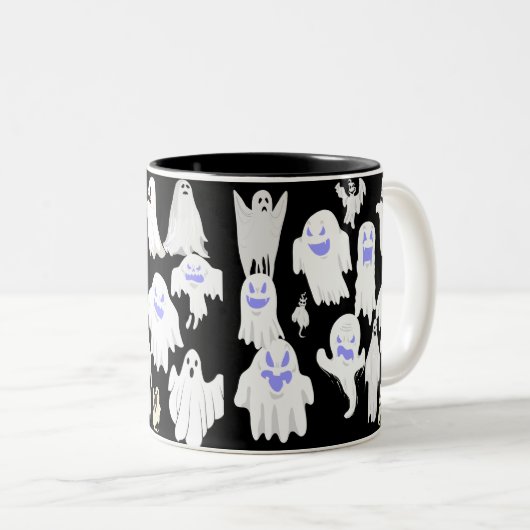 Griezelig Knuffel Geest Illustratie Patroon – Hall Tweekleurige Koffiemok (Voorkant rechts)