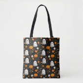 Griezelig Knuffel Geest & Pompoen Patroon Hallowee Tote Bag (Voorkant)