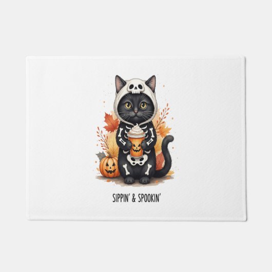 Griezelig Knuffel Kat Halloween Deurmat (Voorkant)