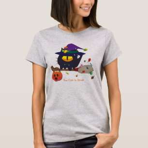 Griezelig Knuffel Zwarte Kat Heks Vliegende Bezem T-shirt