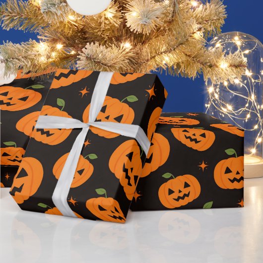 Griezelig Knuffelbare Pompoen Halloween Patroon Cadeaupapier (Feestdagen)