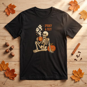 Griezelig Knus Skelet Pompoen Koffie Halloween T-shirt