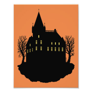 Griezelig landhuis in silhouet foto afdruk