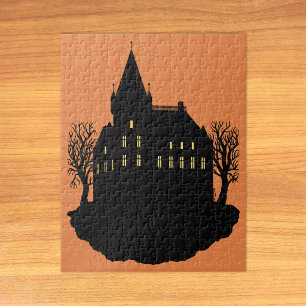 Griezelig landhuis in silhouet legpuzzel
