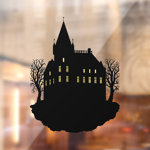 Griezelig landhuis in silhouet raamsticker