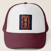 Griezelig Letter H Heren T-shirt Trucker Pet (Voorkant)