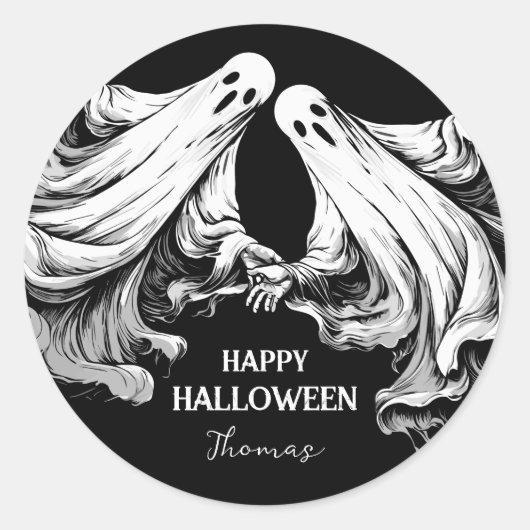Griezelig leuk Halloween-feest met spook Ronde Sticker (Voorkant)