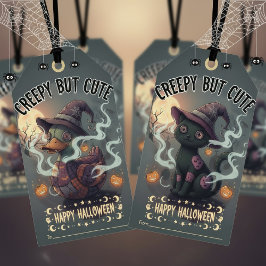 Griezelig maar Schattige kat Gelukkig Halloween Cadeaulabel