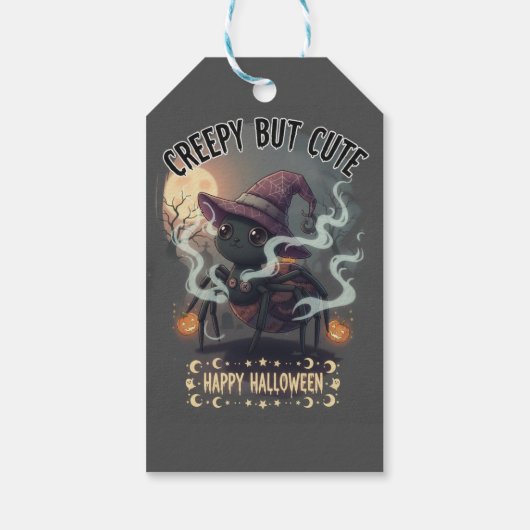 Griezelig maar Schattige spin Happy Halloween Cadeaulabel (Achterkant)