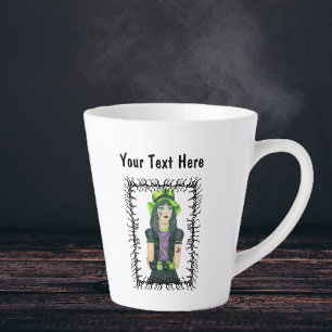 Griezelig Meisje Gezichtstatoeages Groene Hoed Doo Latte Mok