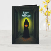 Griezelig Meisje Horror Halloween  Kaart (Gele Bloem)