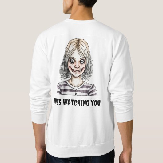 Griezelig meisje kijken trui (Achterkant)