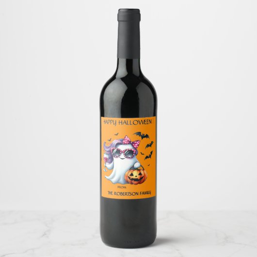 Griezelig Meisjesachtige Geest Halloween  Wijn Etiket (Voorkant)