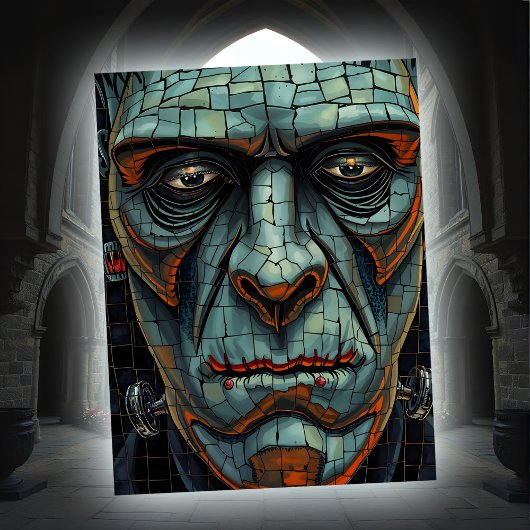 Griezelig monster van Frankenstein knettert gezich Feestdagenkaart