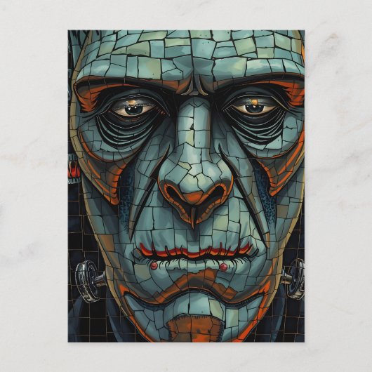 Griezelig monster van Frankenstein knettert gezich Feestdagenkaart (Voorkant)