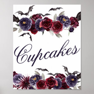griezelig mooi   Gotische Bloemen Bats Cupcakes Poster
