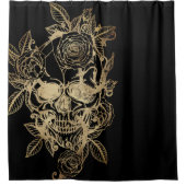 griezelig mooi | Gouden Grunge Schedel met Roos Douchegordijn (Voorkant)