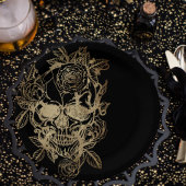 griezelig mooi | Gouden Grunge Schedel met Roos Papieren Bordje