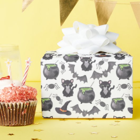 griezelig nacht spooky heks kat halloween patroon cadeaupapier (Verjaardagsfeest)
