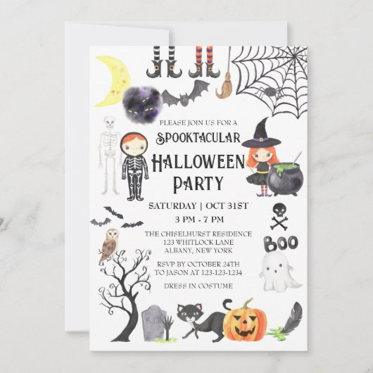 griezelig nacht spooky kostuum halloween party kaart (Voorkant)