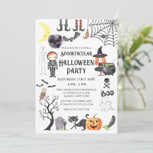 griezelig nacht spooky kostuum halloween party kaart (Staand voorkant)