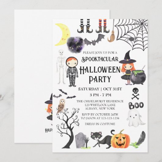 griezelig nacht spooky kostuum halloween party kaart (Voorkant / Achterkant)