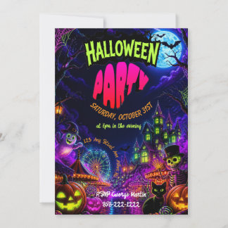 Griezelig Neon Halloween Feest Kaart