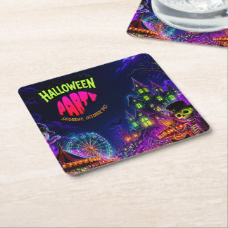 Griezelig Neon Halloween Feest Kartonnen Onderzetters
