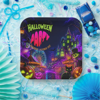 Griezelig Neon Halloween Feest Papieren Bordje