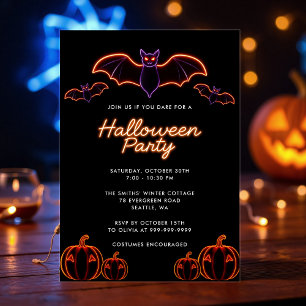 Griezelig Neon Vleermuis Pompoen Halloween Feest Kaart