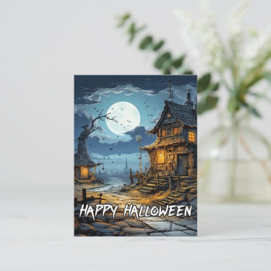 Griezelig oud spookhuis briefkaart (Staand voorkant)