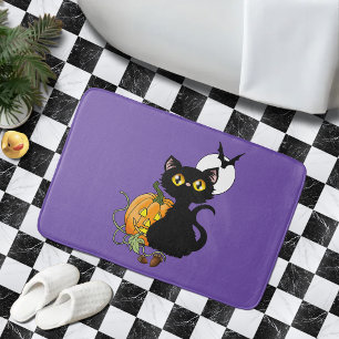 Griezelig Paarse Schattige Zwarte Kat Halloween Po Badmat