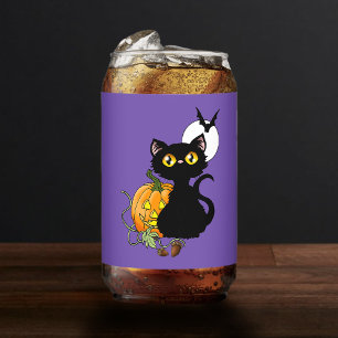 Griezelig Paarse Schattige Zwarte Kat Halloween Po Blikvorm Glas