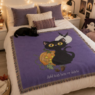 Griezelig Paarse Schattige Zwarte Kat Halloween Po Deken
