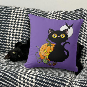 Griezelig Paarse Schattige Zwarte Kat Halloween Po Kussen