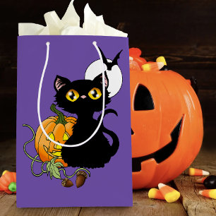 Griezelig Paarse Schattige Zwarte Kat Halloween Po Medium Cadeauzakje