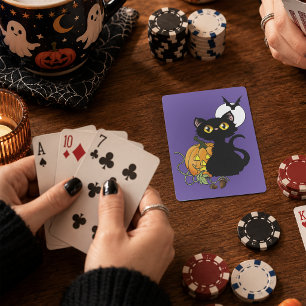 Griezelig Paarse Schattige Zwarte Kat Halloween Po Pokerkaarten