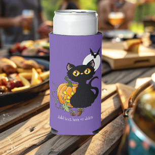 Griezelig Paarse Schattige Zwarte Kat Halloween Po Seltzer Blikjeskoeler